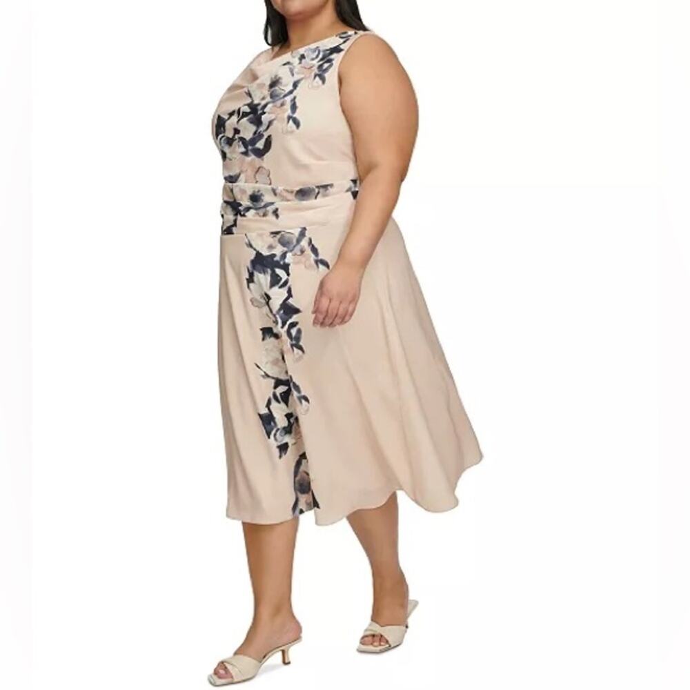 DKNY Plus Size Cowlneck Cascading-Floral Midi Dress Women’s Sz 20W - Picture 3 of 9